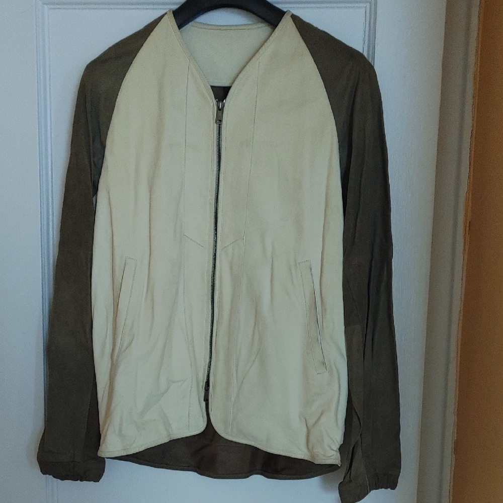 Giorgio Brato Men's 2-Tone (Off-White/Olive) Baseball-style Jacket MADE IN ITALY